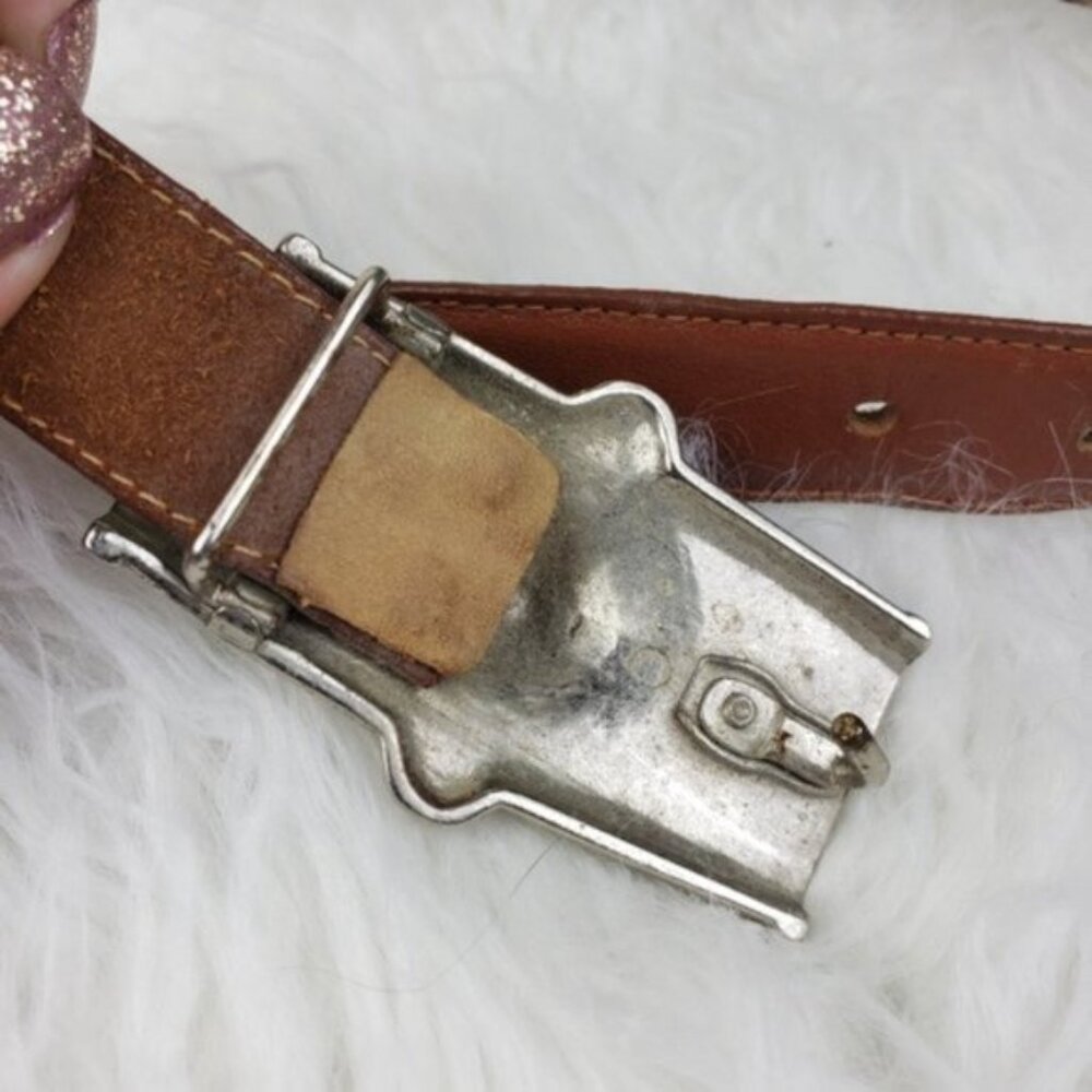 Vintage Brown Leather Belt with Ornate Silver Buckle - Picture 9 of 10